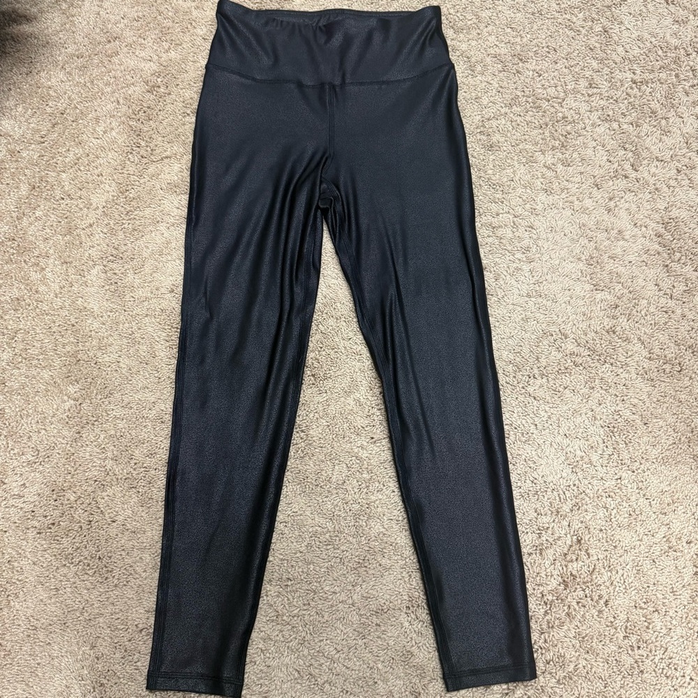 Black High-Waisted Leggings, faux leather, size M, Pink Lily